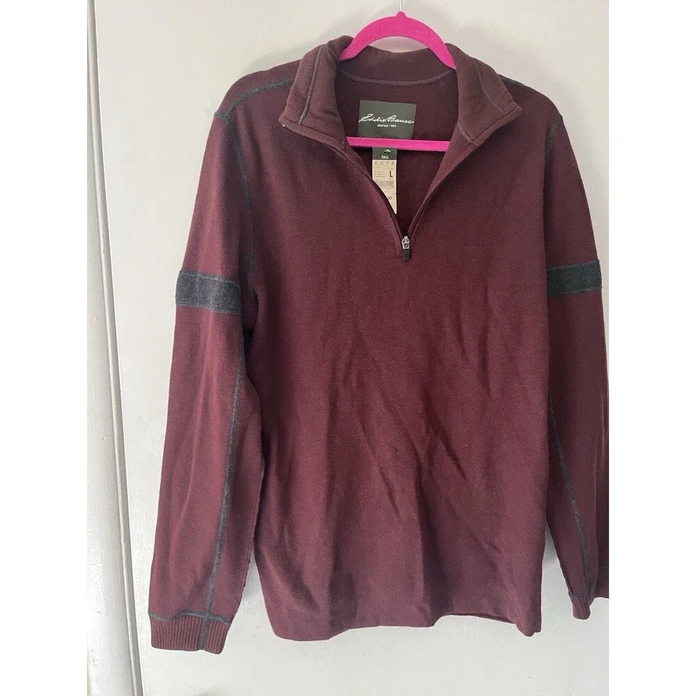 NWT Eddie Bauer Men's Fleece Convector Half-Zip Sweater Sz L TALL Wine Mahogany - Picture 3 of 10